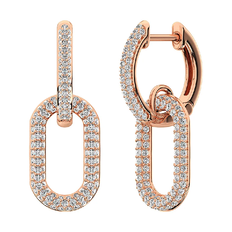 women's earrings with diamond accents -14K Rose Gold 1 Ct.Tw. Diamond Hoop Earrings