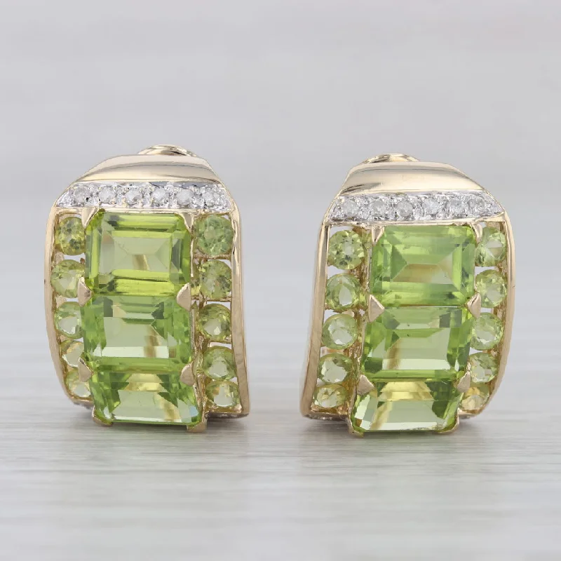 women's earrings with drop chains -11.90ctw Peridot Diamond Drop Earrings 14k Yellow Gold Omega Backs Statement