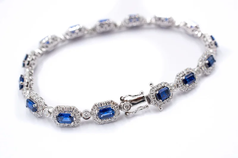 women's bracelets with round links -4.8 ctw Sapphire and Diamond Bracelet 18k