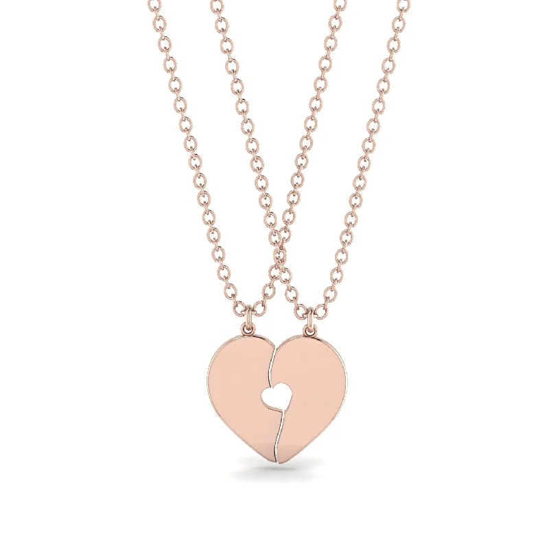 women's necklaces with sparkling halo -Two Half Heart Gold Couple Necklace - Denise No. 2