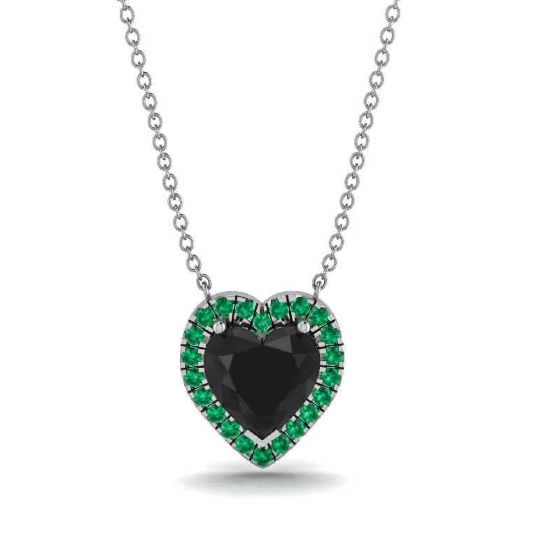 women's necklaces with diamond -4.7Ct Black Diamond Halo Heart Necklace - Jaylene No. 24