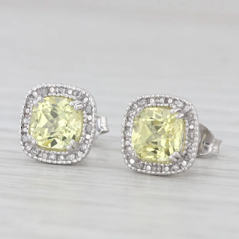 women's earrings with luxurious finish -3.06ctw Lab Created Yellow Sapphire Diamond Halo Earrings 10k White Gold