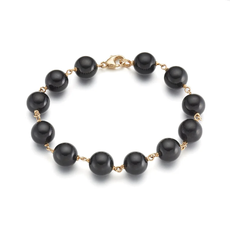 women's bracelets with thick band -10mm Black Jade & Gold Bracelet