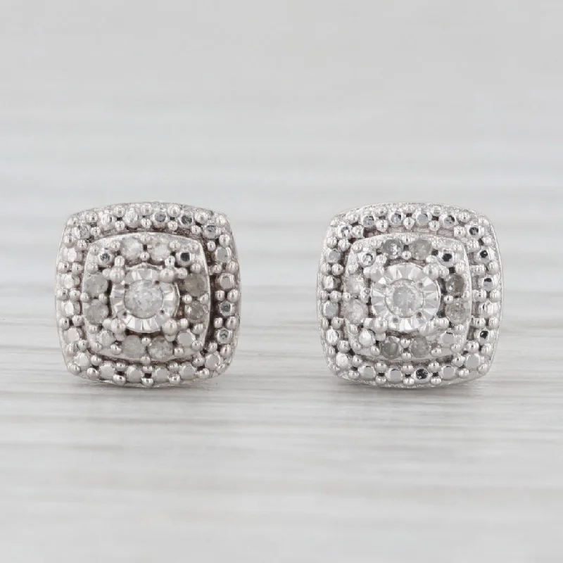 women's earrings with simple elegance -Round Diamond Halo Stud Earrings Sterling Silver