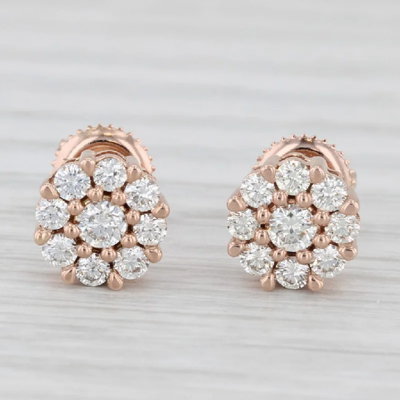 women's earrings with drop design -0.60ctw Diamond Cluster Stud Earrings 10k Rose Gold Screw Back Studs