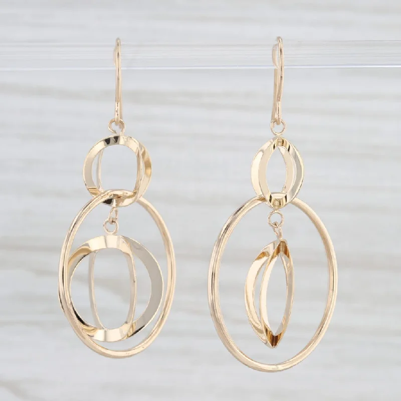 women's earrings with twisted metal -Linked Circles Dangle Earrings 14k Yellow Gold Hook Posts