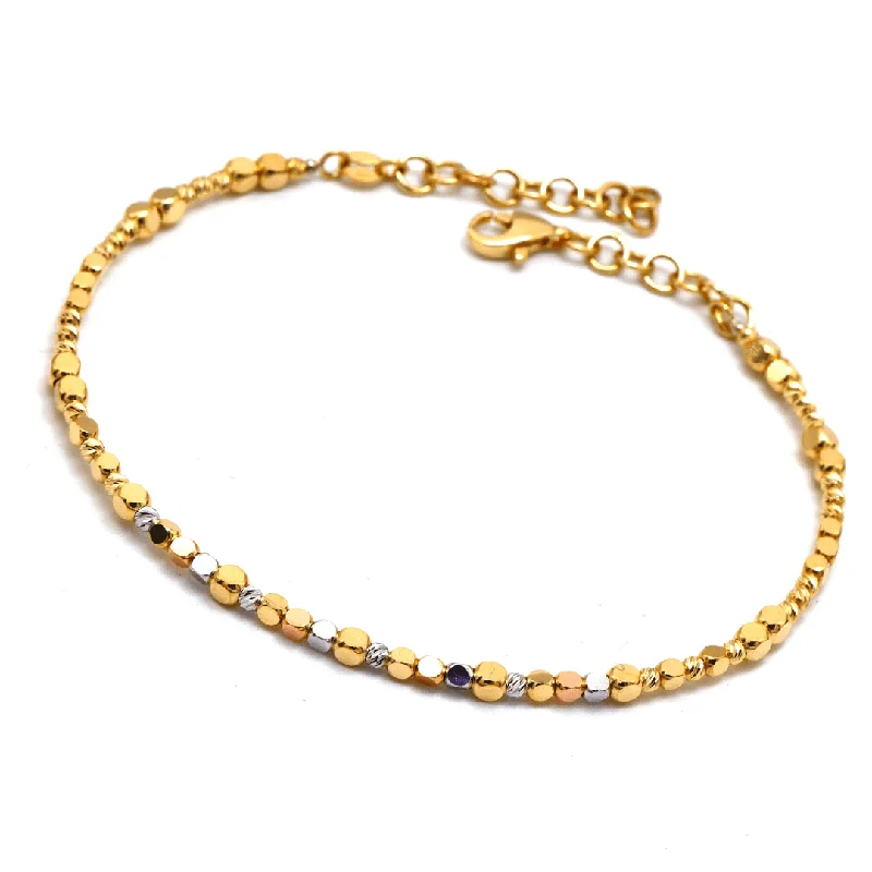 women's bracelets with luxury stones -Real Gold 3-Color Square Beads with Balls Elegant Sleek Minimalist Luxury Design Bangle Bracelet - Adjustable Size (16 - 25) Model 4177 BR1692