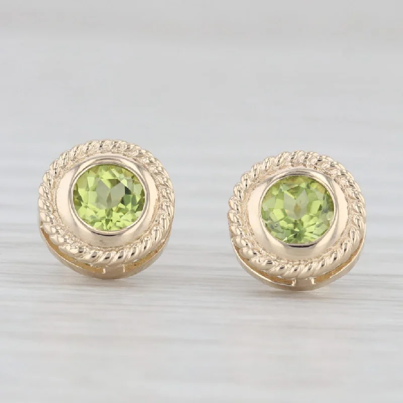 women's earrings with clip-on style -1.60ctw Peridot Stud Earrings 14k Yellow Gold Round Solitaire Studs