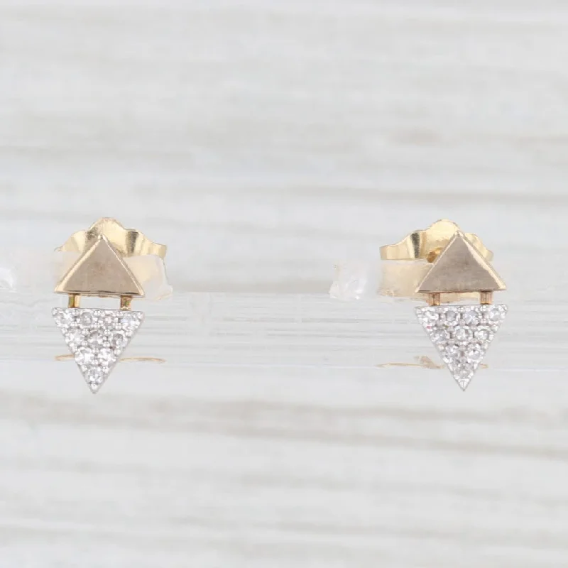 women's earrings with pearl -New 0.10ctw Pave Diamond Triangle Stud Earrings 10k Yellow Gold