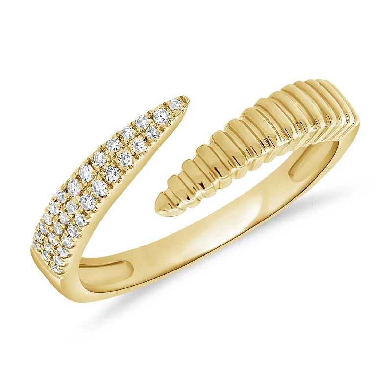 women's engagement rings with mixed metals -14K Gold Fluted Wrap Ring with Diamonds