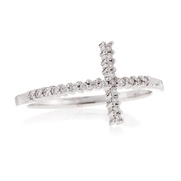 women's engagement rings with princess-cut stone -Roberto Coin Slim Diamond Cross Ring in White Gold