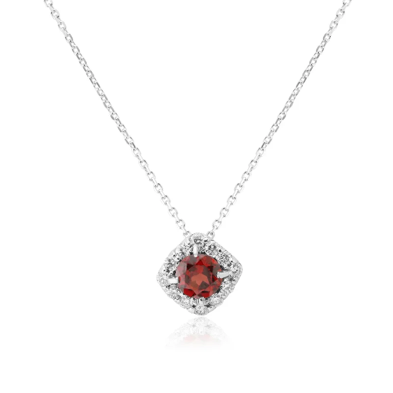 women's necklaces with crystal pendant -White Gold Diamond and Garnet Necklace