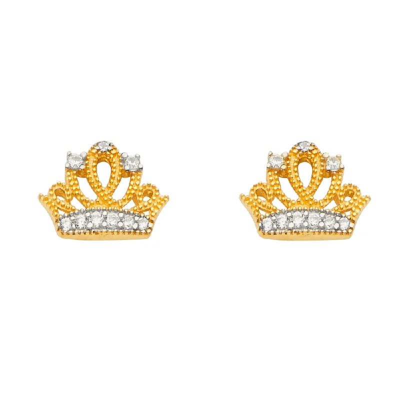 women's earrings with gemstone -14K Crown  CZ Earrings