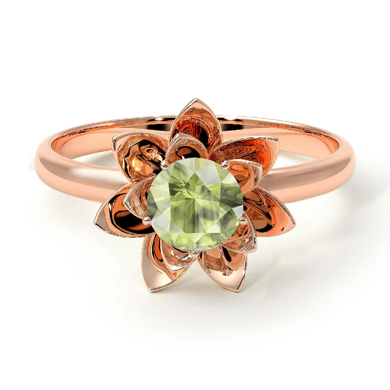 women's engagement rings with elegant setting -Lotus Flower Solitaire Peridot Ring - Lotus no. 702