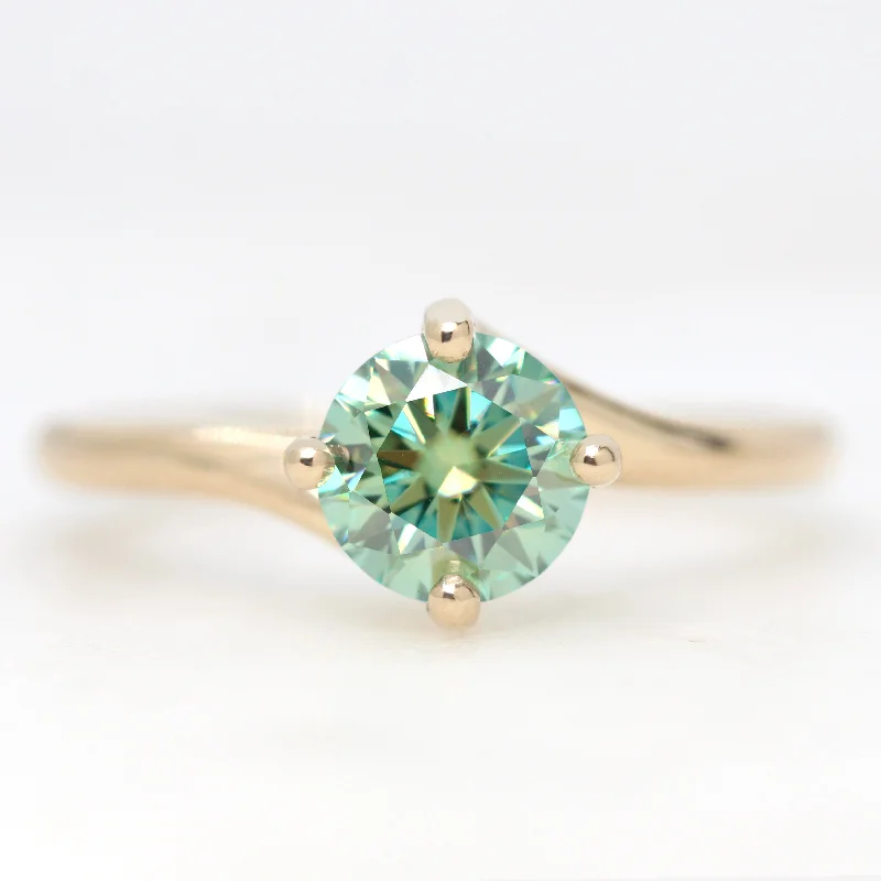 women's rings with smooth finish -Spira Ring with a 1 Carat Round Teal Moissanite in 14k Champagne Gold - Ready to Size and Ship