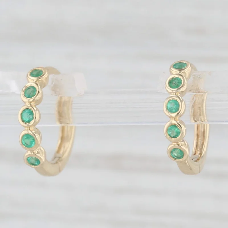 women's earrings with vintage style -New 0.10ctw Emerald Small Hoop Huggie Earrings 10k Yellow Gold