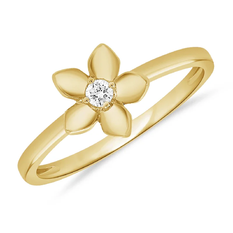 women's engagement rings with cathedral setting -14K Gold Flower Ring with Diamonds