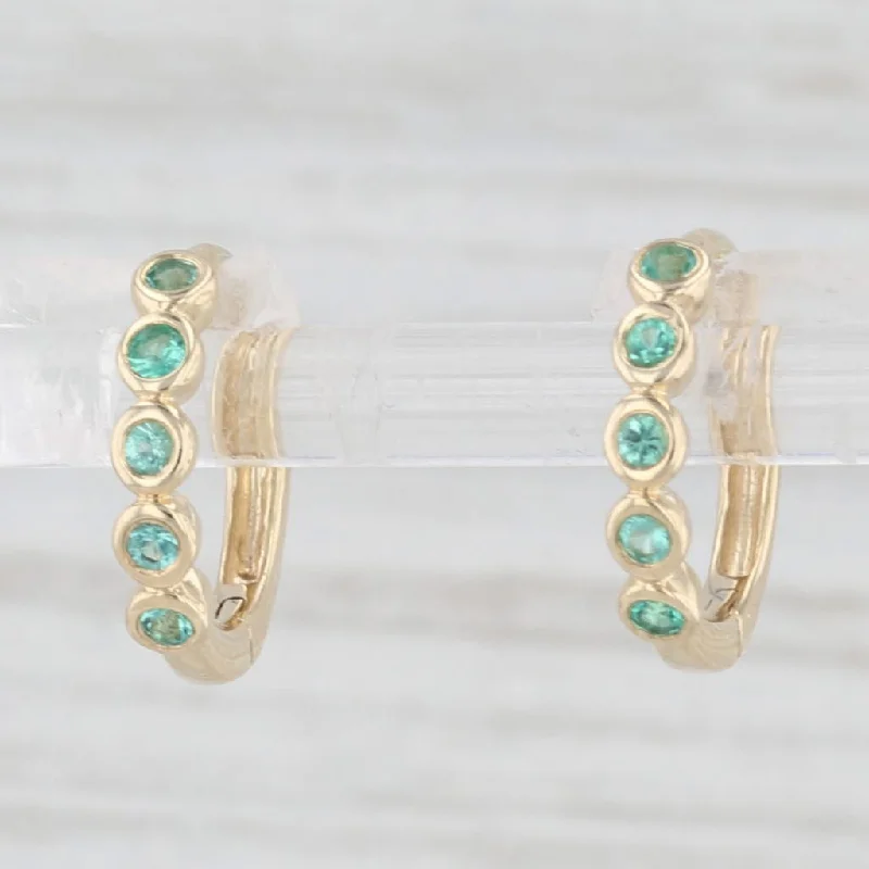 women's earrings with square shape -New 0.10ctw Emerald Small Hoop Huggie Earrings 10k Yellow Gold