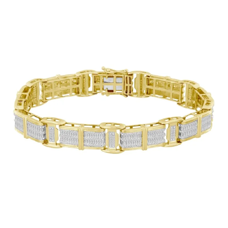 women's bracelets with gemstone bracelet -MEN'S BRACELET 3.50CT ROUND/BAGUETTE DIAMOND 10K YELLOW GOLD