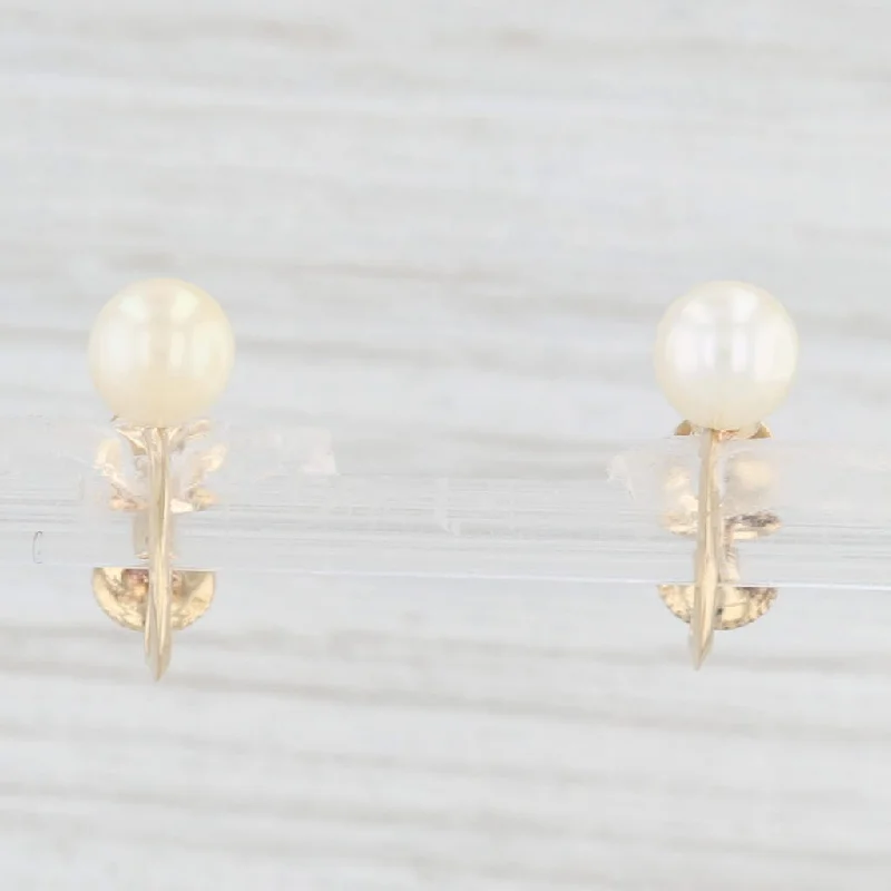 women's earrings with vintage hoop -Mikimoto Cultured Pearl Earrings 14k Yellow Gold Screw Back Non Pierced Studs