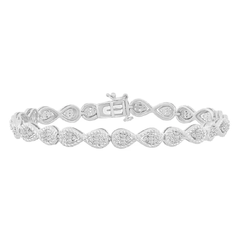 women's bracelets with elegant charm -LADIES BRACELET 0.75CT ROUND/BAGUETTE DIAMOND 10K WHITE GOLD