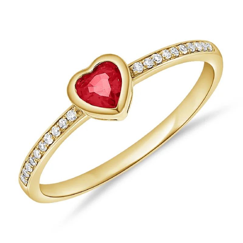 women's engagement rings with heart-shaped diamond -Heart Ring with Gorgeous Ruby & Diamonds