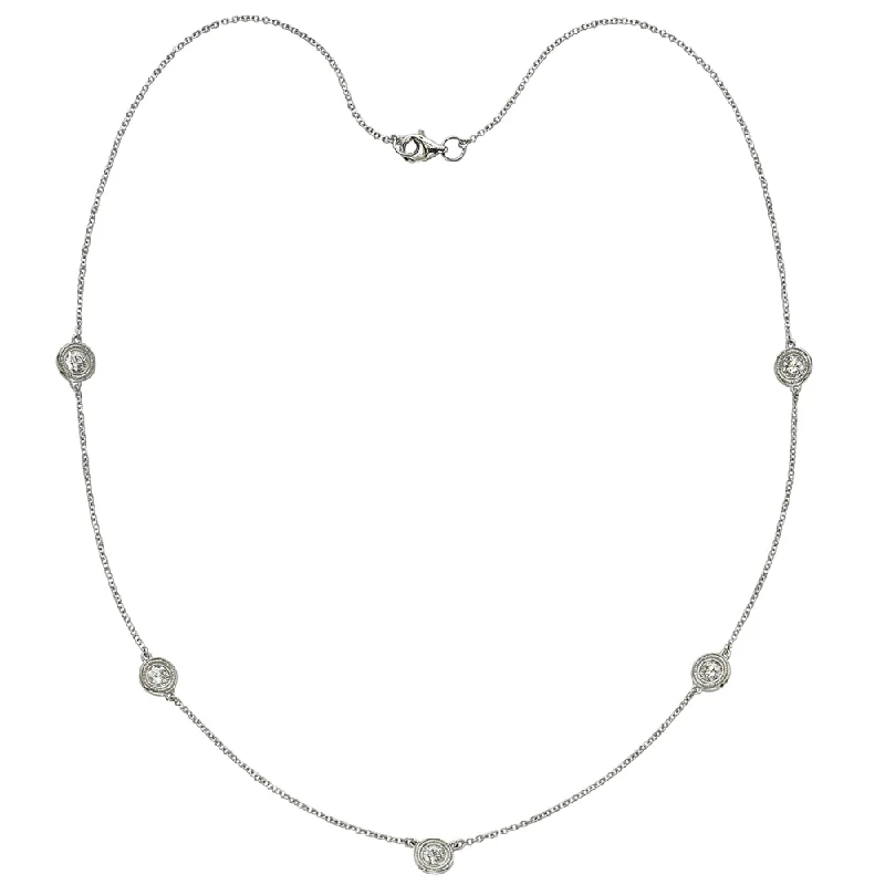 women's necklaces with romantic design -Five Diamond By The Yard Necklace with Milgrain 14K White Gold