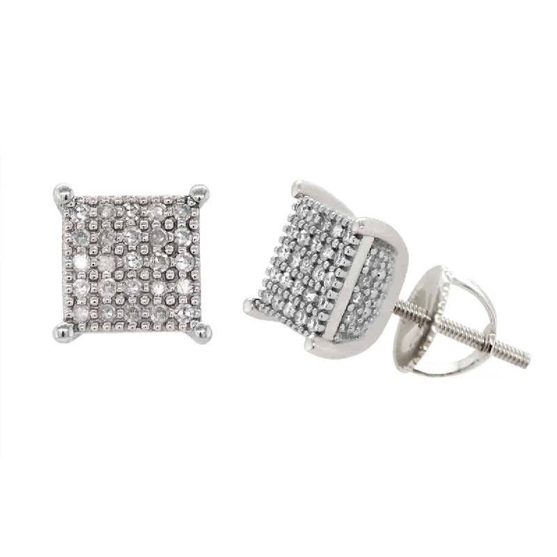 women's earrings with dangling charms -MODERN WHITE GOLD GEOMETRIC STUD EARRINGS WITH 82 ROUND CUT DIAMONDS, 1/4 CT TW