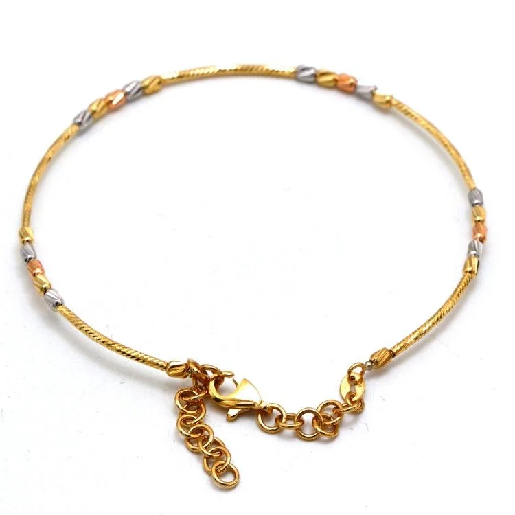 women's bracelets with butterfly charm -Real Gold 3-Color Beads Sleek Minimalist Elegant Design Bangle Bracelet - Adjustable Size (17 to 25) Model 4352 BR1691