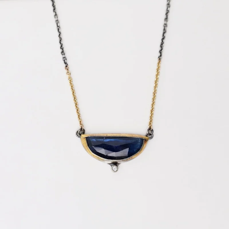 women's necklaces with natural stones -Blue Kyanite Small Crescent Fold Necklace