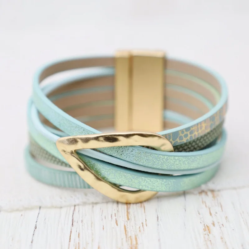 women's bracelets with hammered finish -Matte Gold Teardrop Metallic Turquoise Bracelet