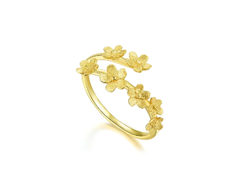 women's rings with twisted gold band -Forget-me-not Flower Ring