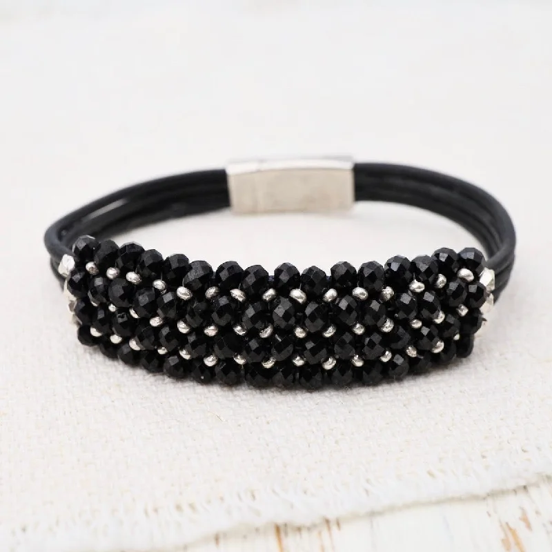 women's bracelets with polished finish -Black Spinel & Sterling Silver Bracelet