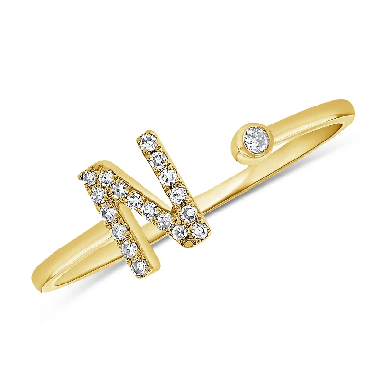 women's engagement rings with fancy cut diamond -Dazzling Diamond "N" Initial Open Ring in 14K Gold