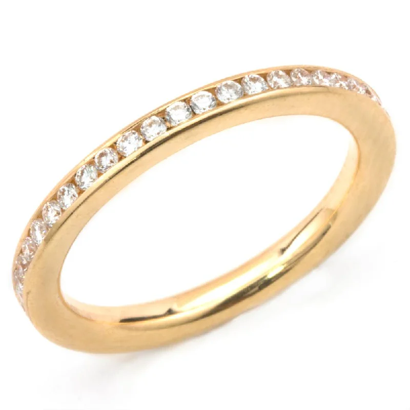 women's engagement rings with classic solitaire -Round Diamond Channel Set Eternity Band Anniversary Ring 18K Yellow Gold