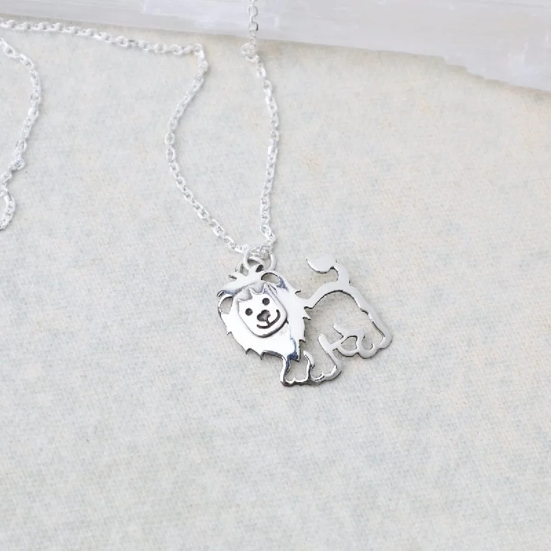 women's necklaces with engraved pendant -Sterling Silver Lion Necklace