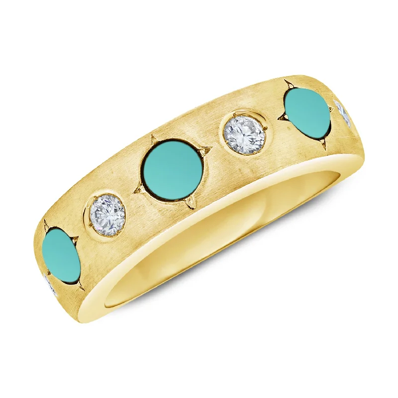 women's engagement rings with princess-cut stone -Turquoise & Diamond Bi Color Gypsy style Rainbow RIng