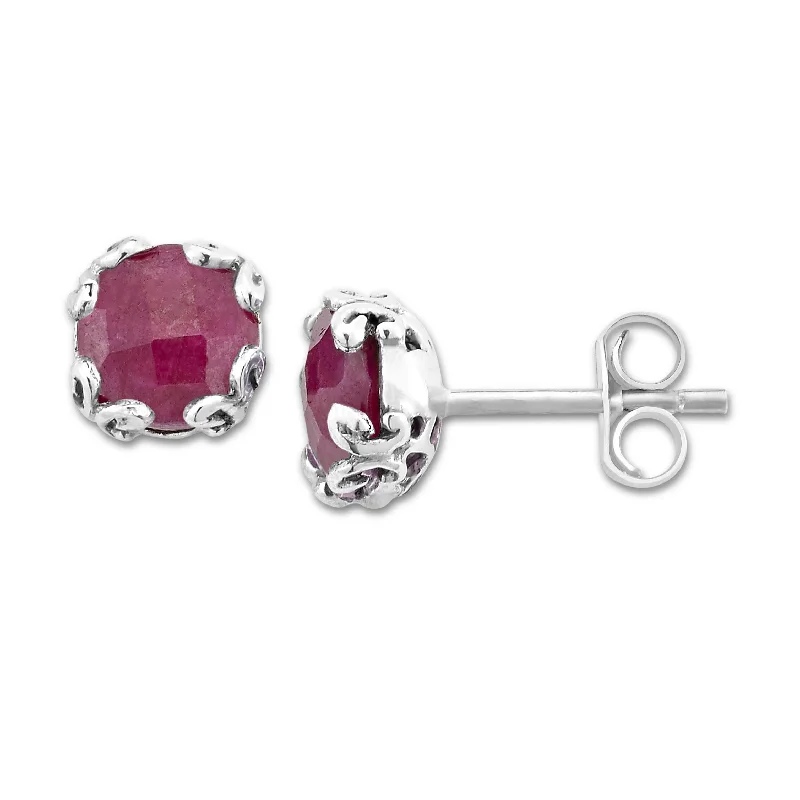 women's earrings with colored gemstones -SAMUEL B. RUBY STUD EARRINGS