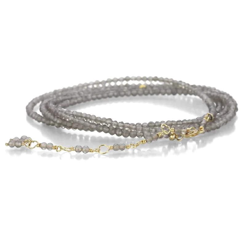 women's necklaces with luxury pendant -Grey Slate Moonstone Beaded Wrap Bracelet & Necklace 34"