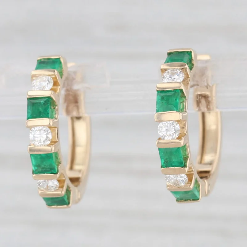 women's earrings with ear cuffs -1.10ctw Emerald Diamond Hoop Huggie Earrings 14k Gold Snap Top Round Hoops