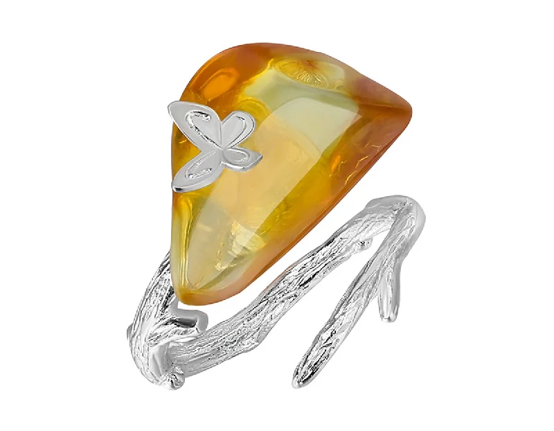 women's rings with crystal accents -Amber Butterfly Ring