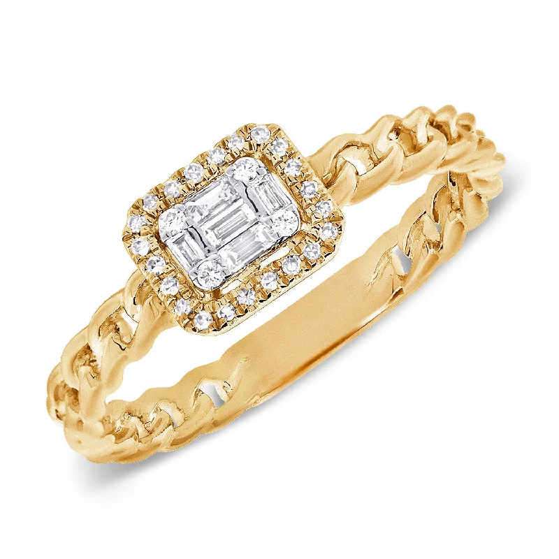 women's engagement rings with cluster setting -Diamond & Baguettes Chain Ring made in 14K Gold