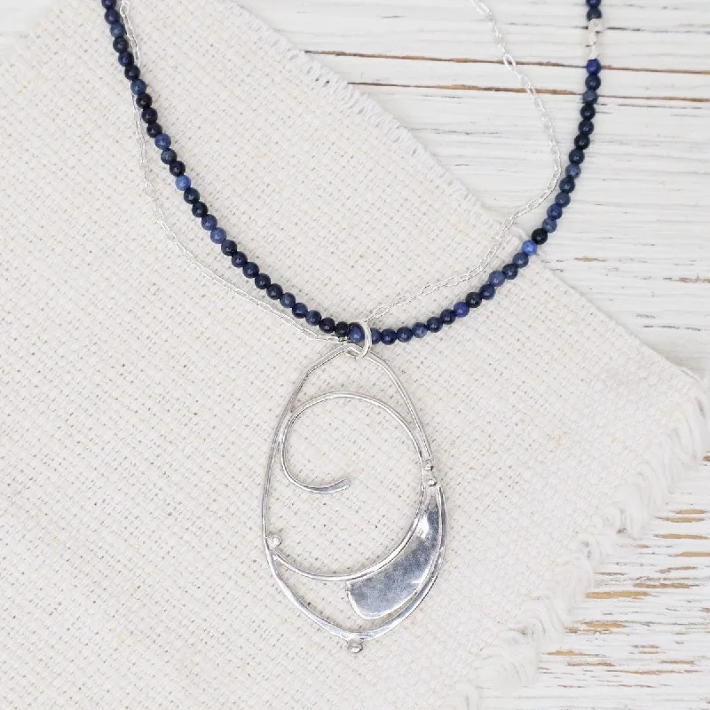 women's necklaces with gold chain -Medium French Horn on Dumortierite Strand Necklace