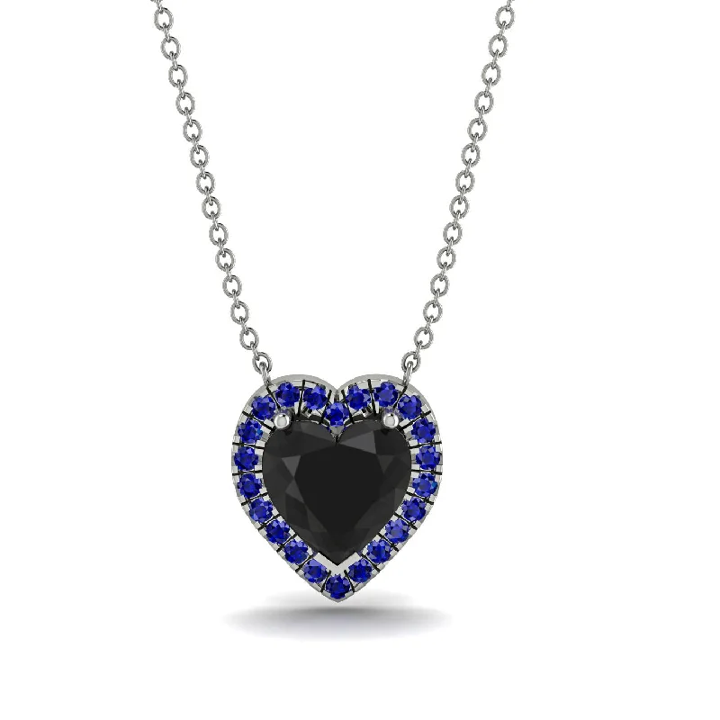 women's necklaces with minimalist style -4.7Ct Black Diamond Halo Heart Necklace - Jaylene No. 69