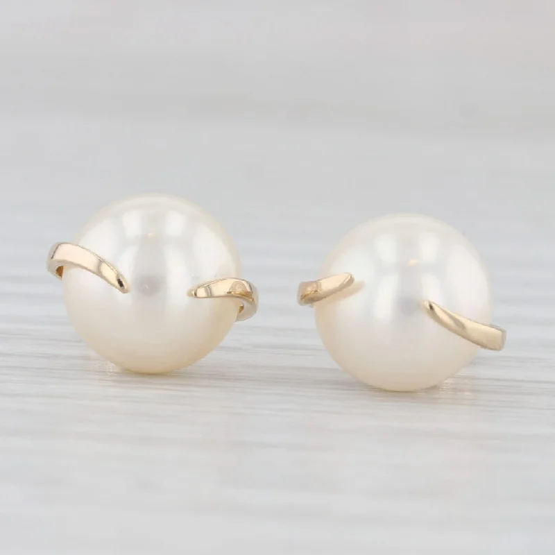 women's earrings with precious stones -Cultured Pearl Solitaire Earrings 14k Yellow Gold