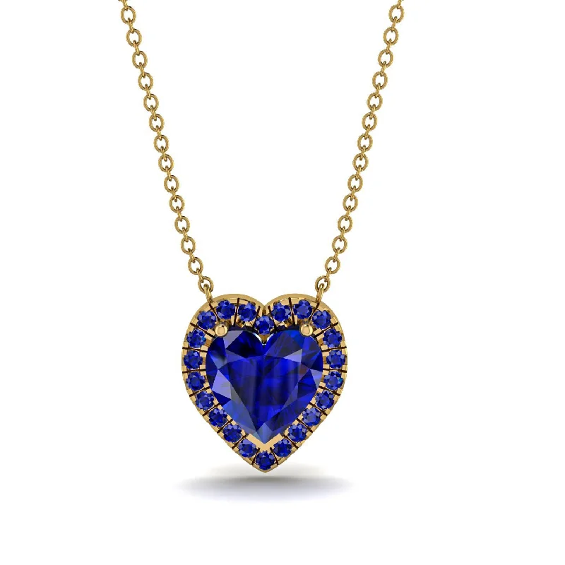 women's necklaces with chain design -4.7Ct Sapphire Halo Heart Necklace - Jaylene No. 73