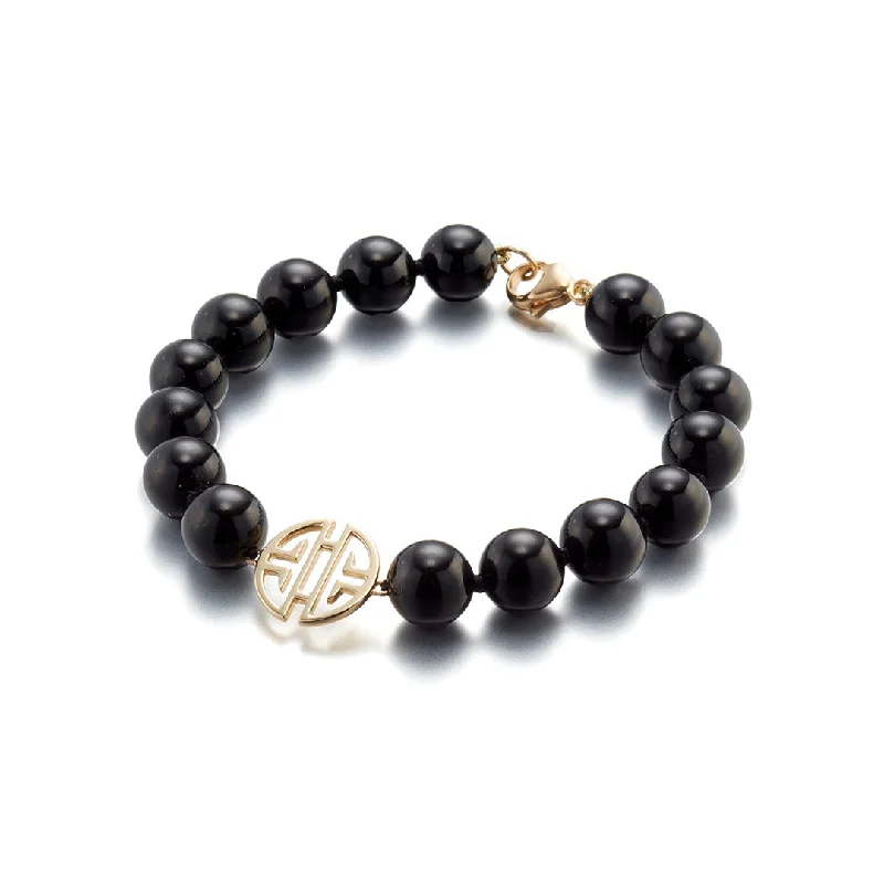 women's bracelets with dangling charms -10mm Black Jade & Shou Bracelet