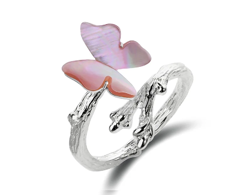 women's rings with adjustable size -Butterfly On Branch Ring