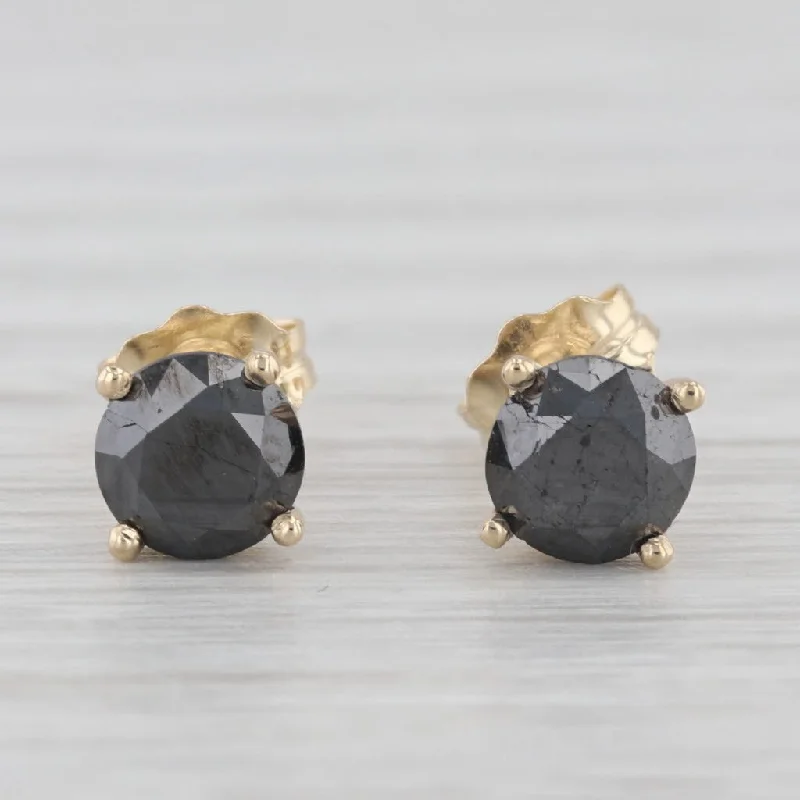 women's earrings with large hoop -New 1.31ctw Black Diamond Stud Earrings 14k Yellow Gold Round Solitaires