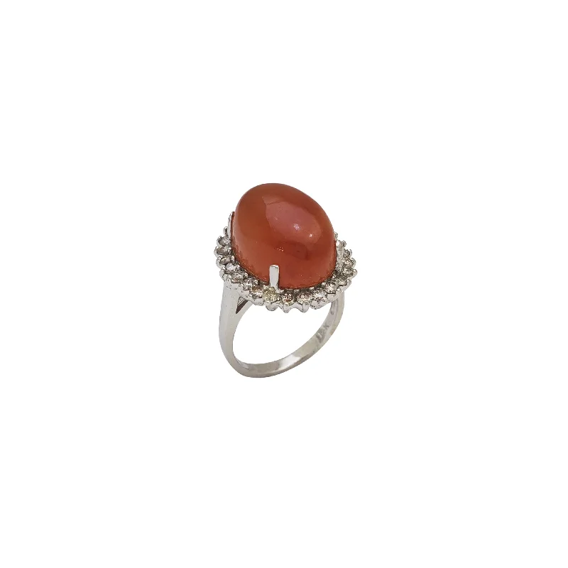 women's engagement rings with radiant cut -White Gold Diamond and Carnelian Ring (14K)